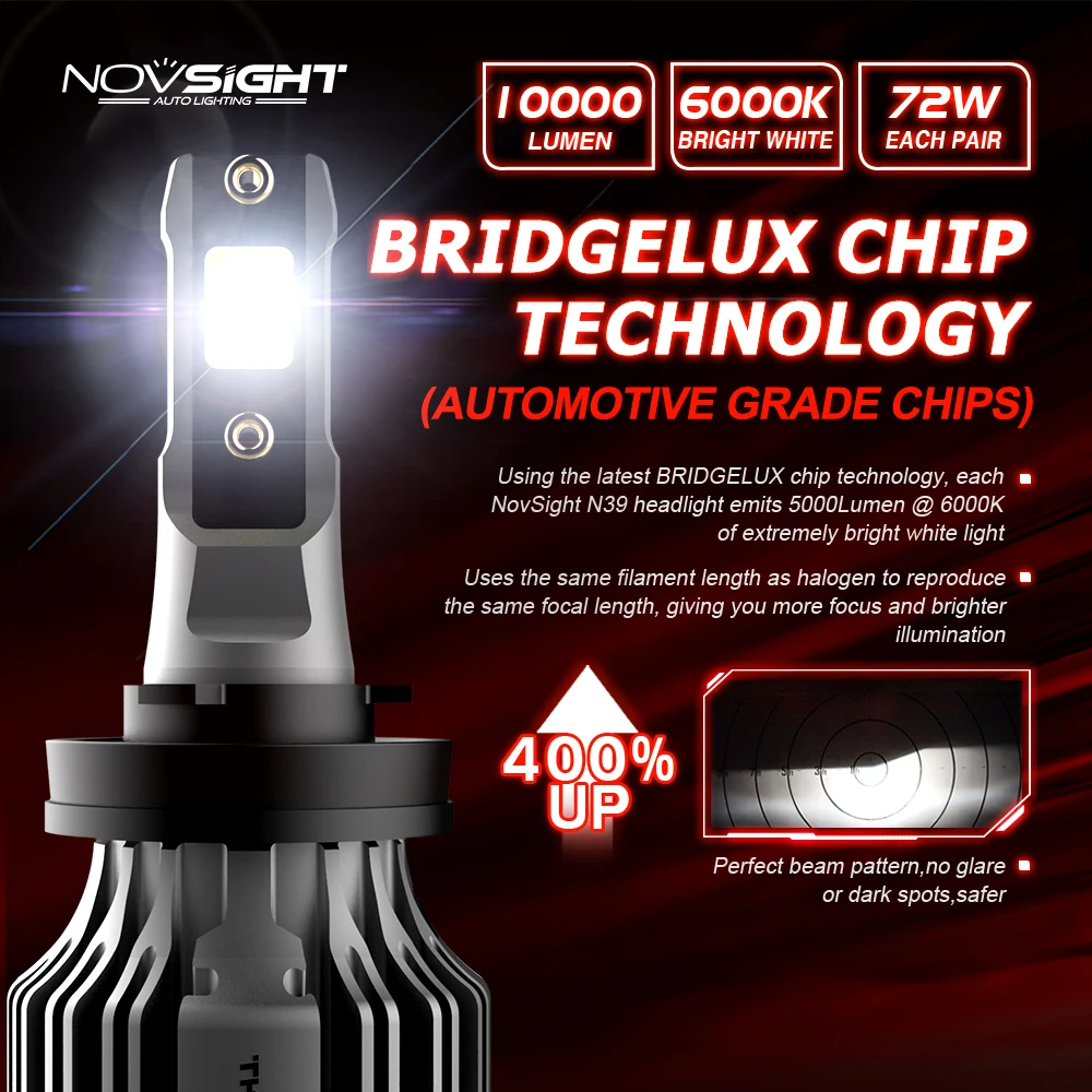 Novsight led farol do carro h1 h3 h4 h7 h11 h8 h9 h13 9005 9006 9007 9003 72w 10000lm 6000k auto farol nevoeiro lâmpadas