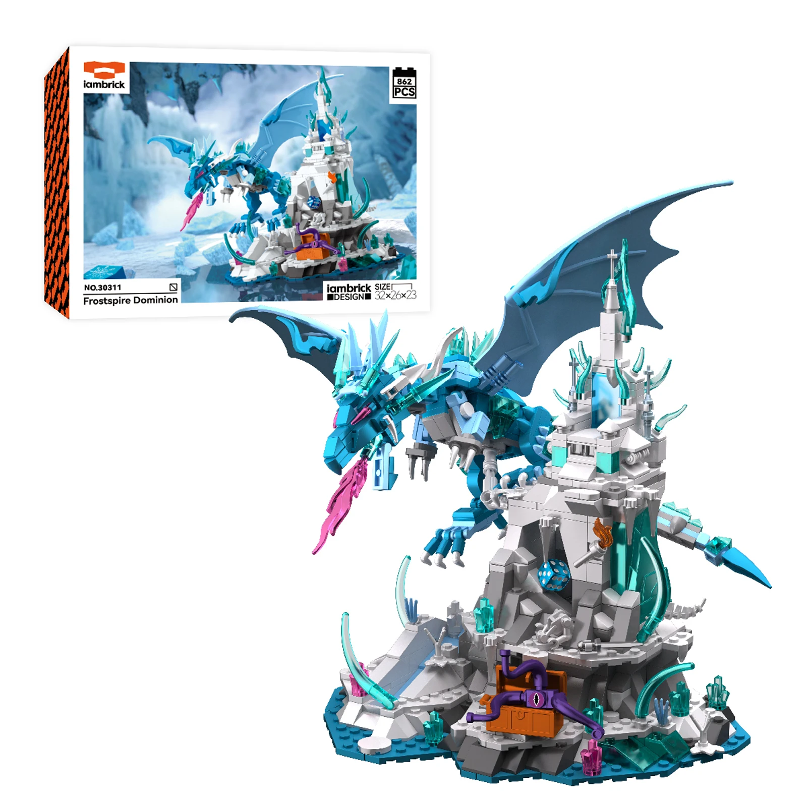 

Frostspire Dominion Castle 862PCS Building Set Giant Dragon Throne with Movable Structure Medieval View Model Collection Gift