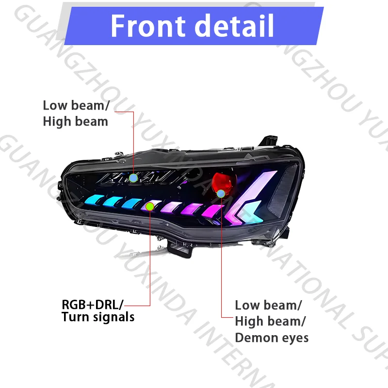 مصابيح أمامية LED عالية الجودة لميتسوبيشي لانسر EX 2008 - 2023 لانسر EVO X RGB ملحقات الجسم أطقم ضوء الرأس 08-23