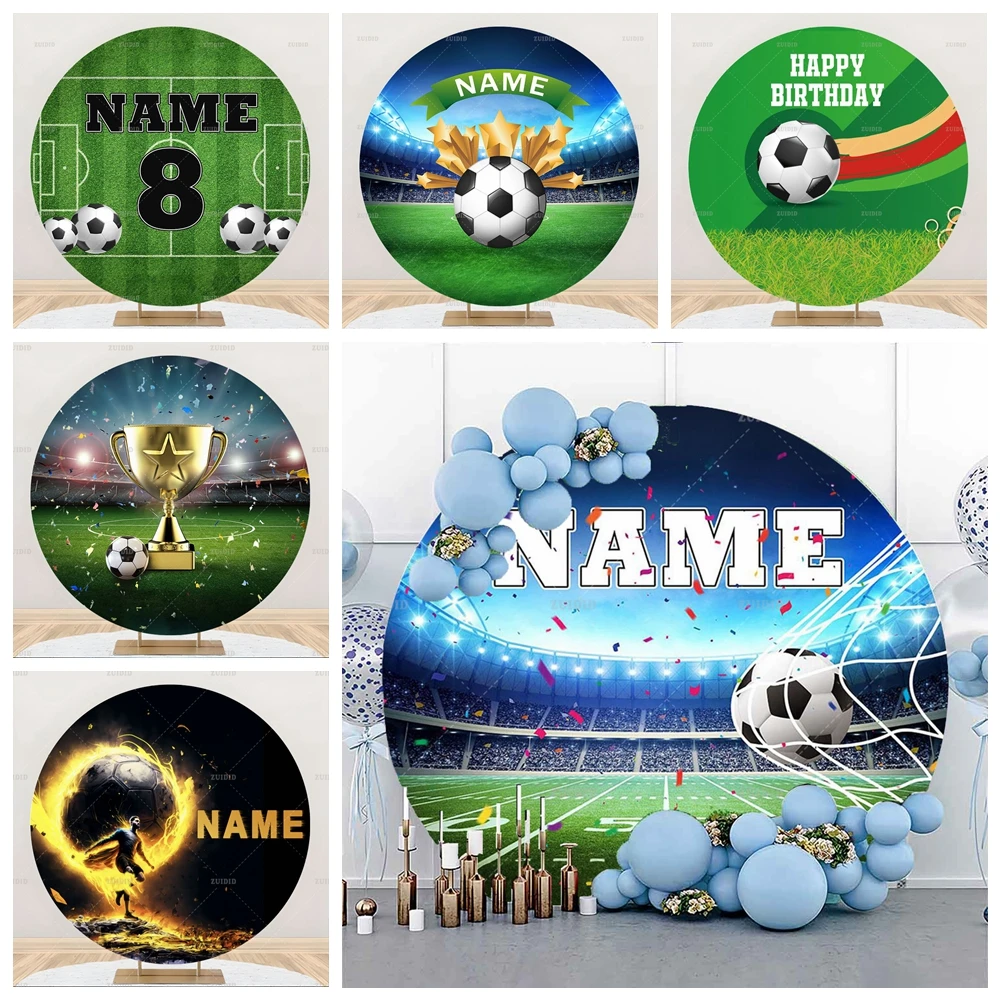 Custom Football Round Backdrop Cover for Photoshoot Sports Field Boy Birthday Party Baby Shower Photogrpahy Background Decor