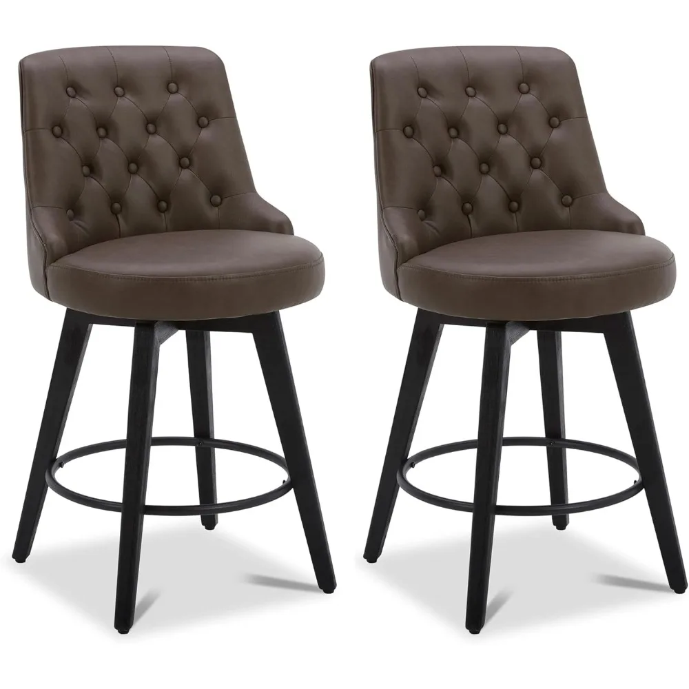 

Modern Swivel Bar Stools Faux Leather Upholstered Counter Height Bar Stools with Back