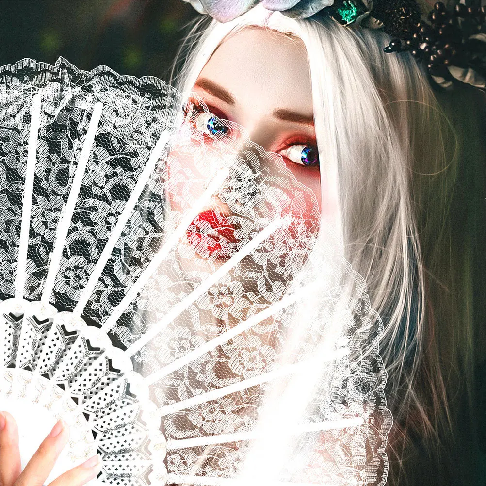 

2pcs Lace Folding Fan Exquisite Handheld For Women Summer Cool Decor Chinese Style Dance Photography Prop Foldable Lightweight