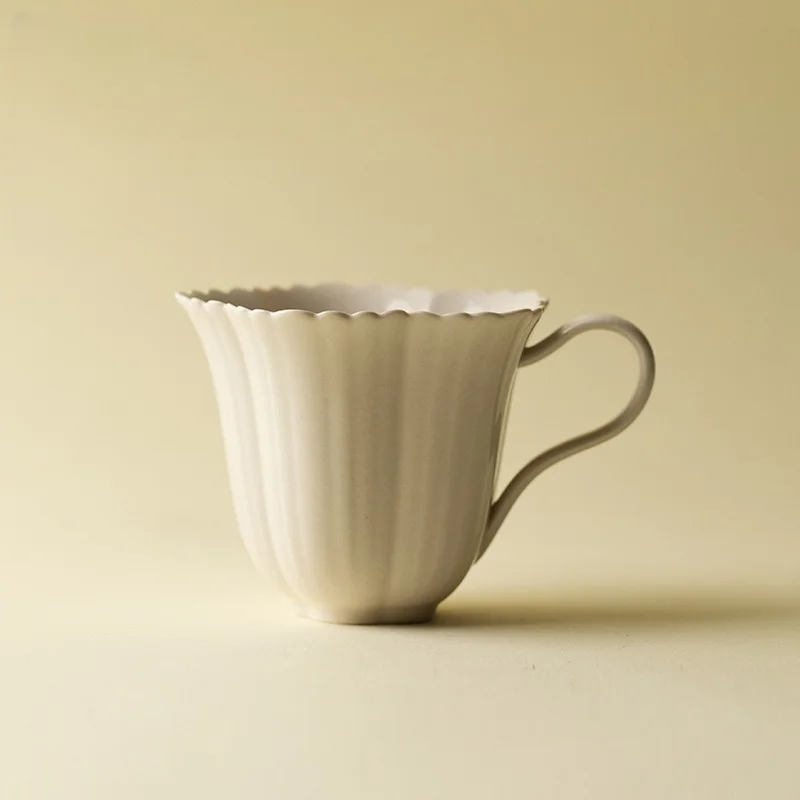 Exquisite Handmade Fluted Ceramic Coffee Cup With Saucer Vintage Plant Ash Mug Home Office Afternoon Tea Decor Gift