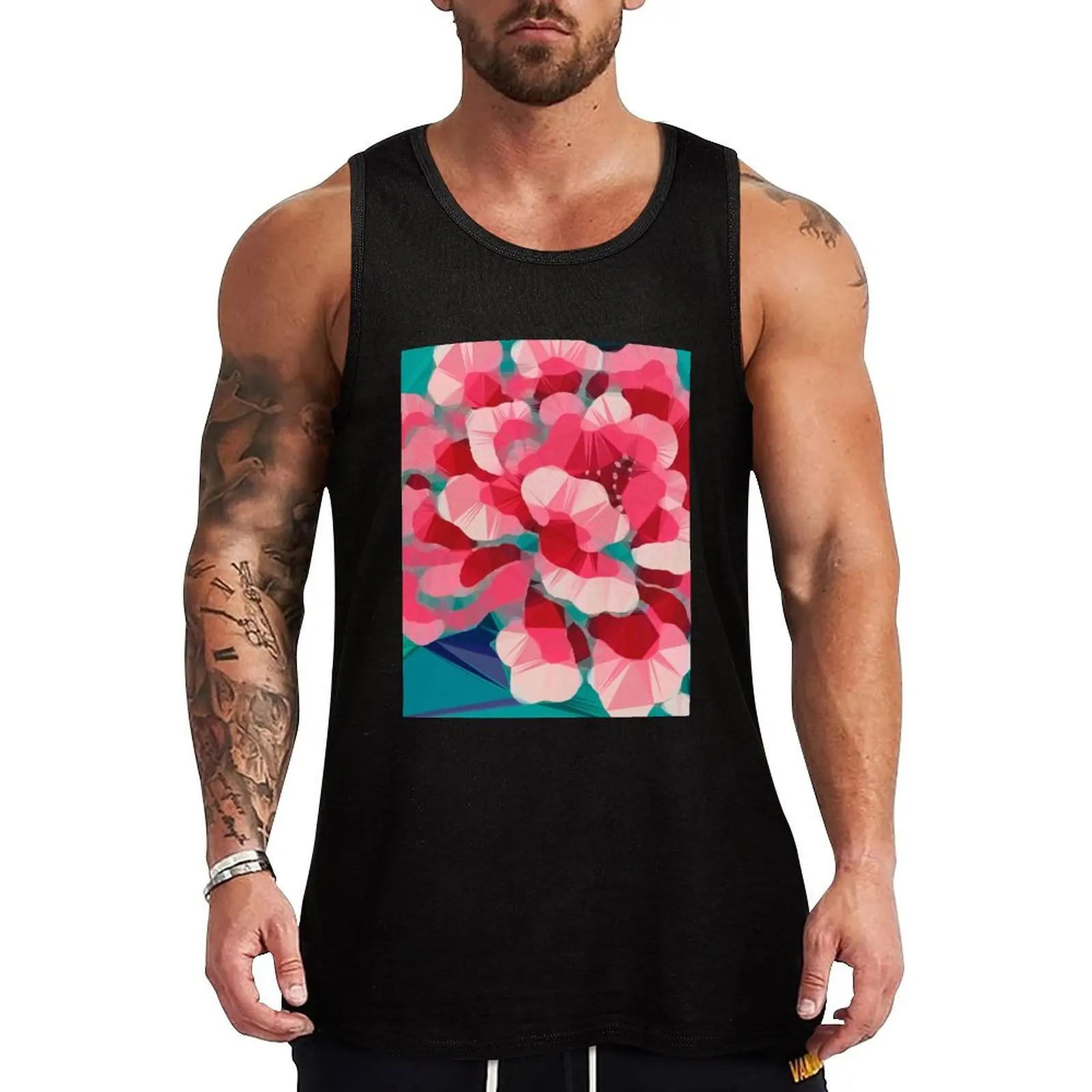 Vintage Pink Peony Low Poly Geometric Art Tank Top Solid Tone Tank Top Simple Casual Everyday Wear