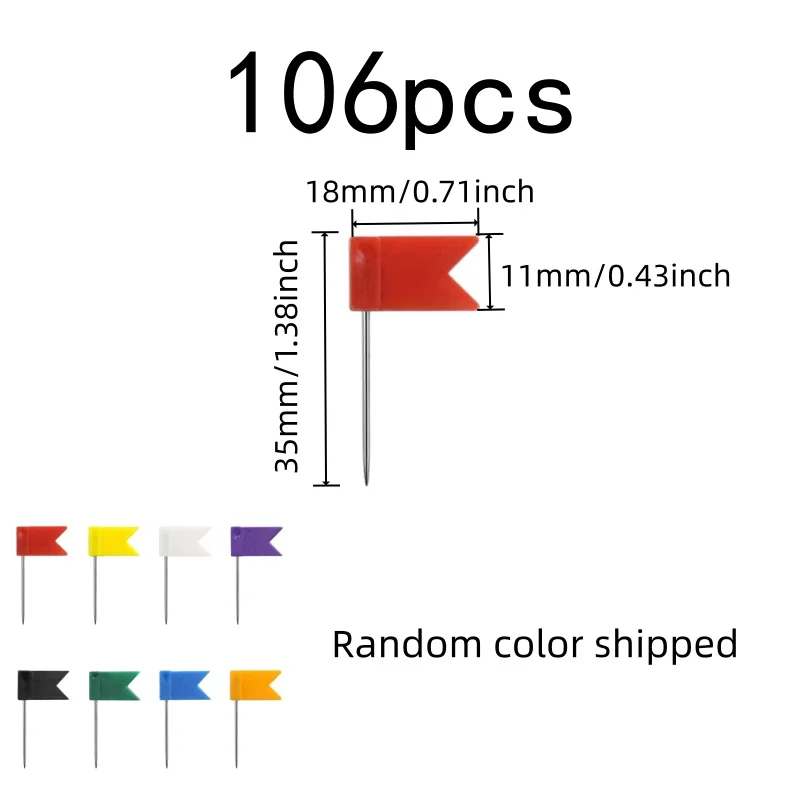 106 pcs Creative Map Markers, School Teaching Marking, Creative Flag Shape, Sharp Pin Point, Multipurpose