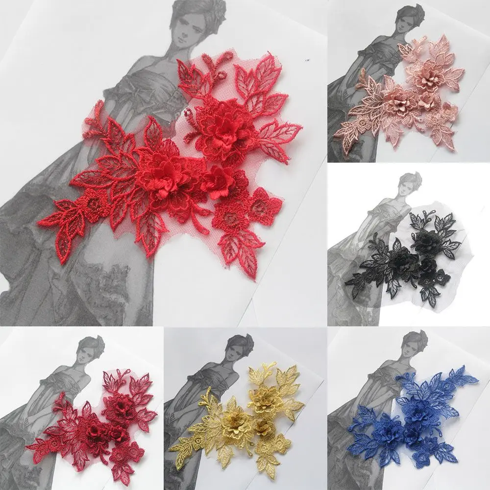 Mariage bricolage artisanat couture à la main décolleté Applique 3D fleur dentelle patchs col broderie