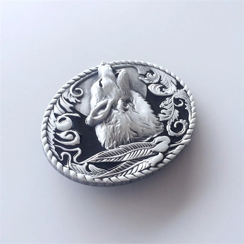 New Black Enamel Western Wolf Wildlife Oval Belt Buckle also Stock in US Gurtelschnalle BUCKLE-WT013BK Free Shipping