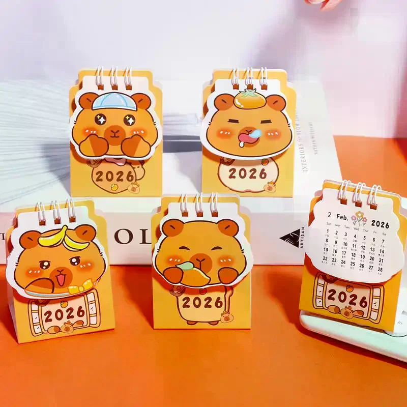1Pcs 2026 Mini Calendar Cartoon Capybara Desk Calendar Office School Portable Calendar Christmas Gift For Friends Desk Decor