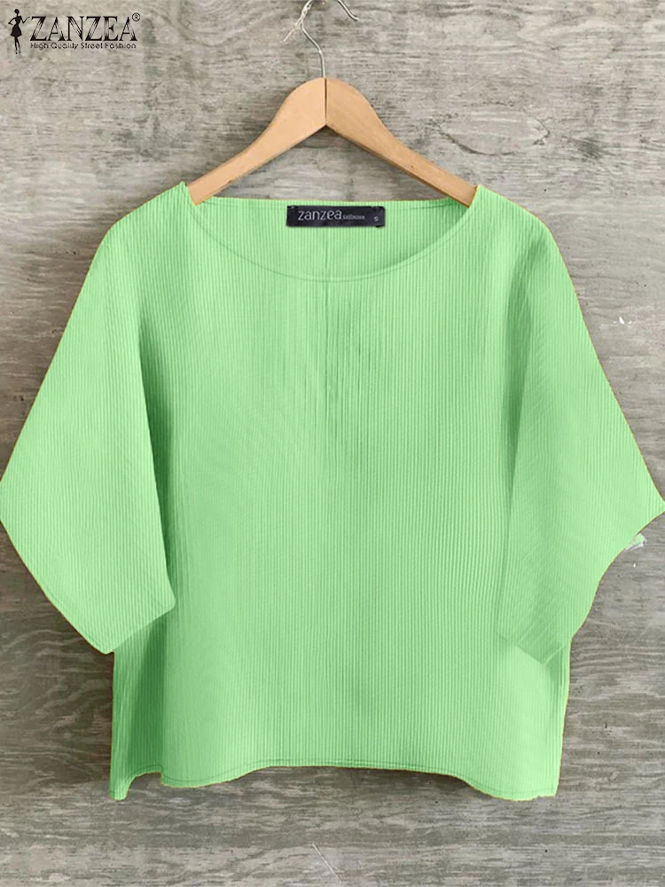 

ZANZEA Loose Striped Smock Tops Women O-Neck Commute Work Leisure Comfort Blusas Mujer Casual Half Sleeve 2025 Summer Blouses