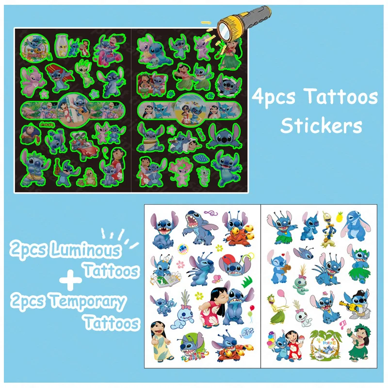 New Stitch Luminous Tattoo Glow In the Dark Stickers Lilo and Stitch Party Decoration Happy Birthday Baby Shower Supplies Gifts