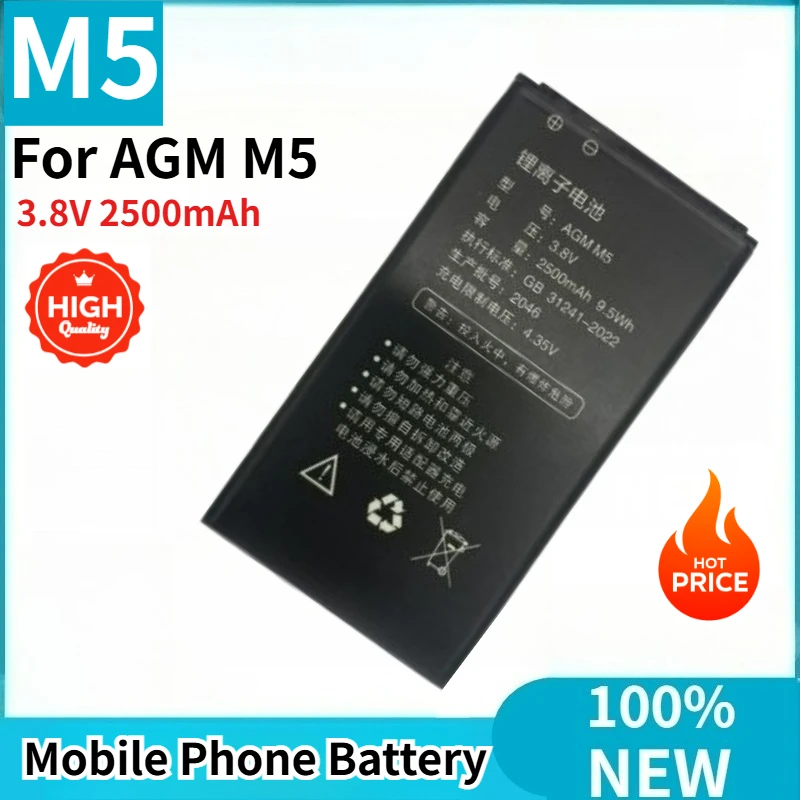 

High Quality 2pcs M 5 Mobile Phone Battery 3.8V 2500mAh for AGM M5 Brand New Replacement Battery