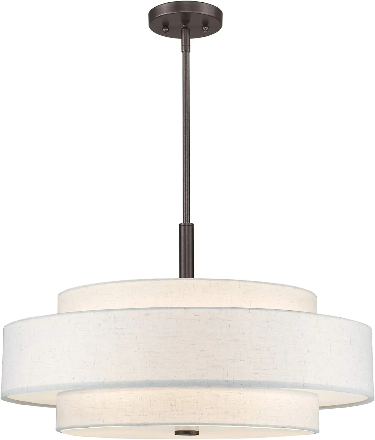 

5-Light Pendant with Fabric Drum Shade, Adjustable Height, Oatmeal, English Bronze