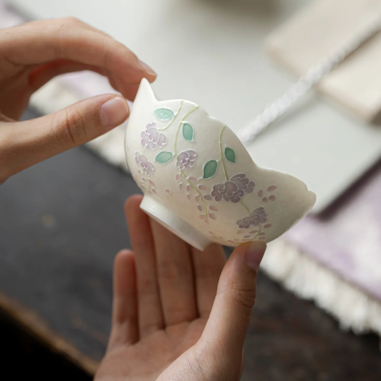 Rock Mineral Glaze Hand-Painted Porcelain Cup Tea for Women Underglaze Color Kung Fu Personal Drinking