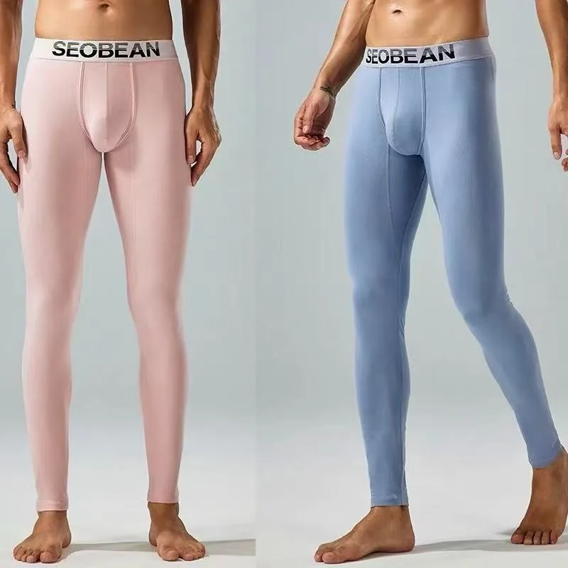 SEOBEAN Men Long Johns Thermal Underwear Bottoms Cotton Base Layer Soft Warm Winter Pants U‑Pouch Elastic Tight Leggings