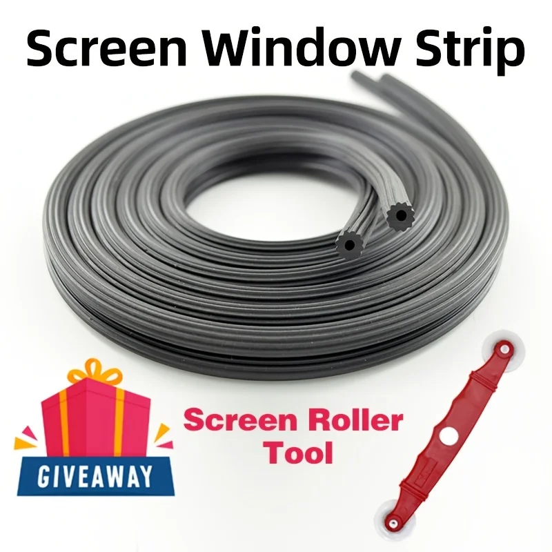 1 Roll Window Screen Spline,10m, With Screen Roller Tool, Screen Retainer Spline For Replace Patio Screen Doors Windows, Black