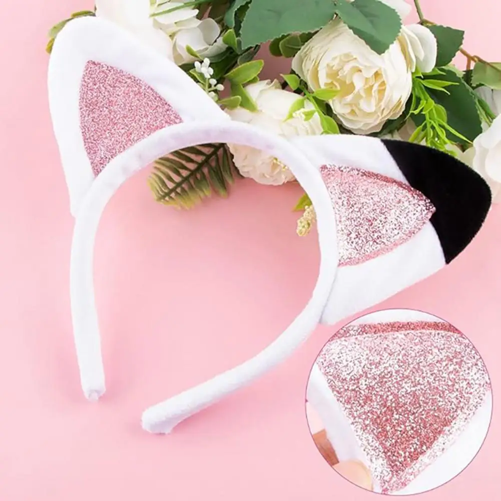 

Hair Accessory Cat Ear Headband Plush Sequins Cat Ears Hair Hoop Versatile Party Decoration Birthday Supplies for Cat Lovers