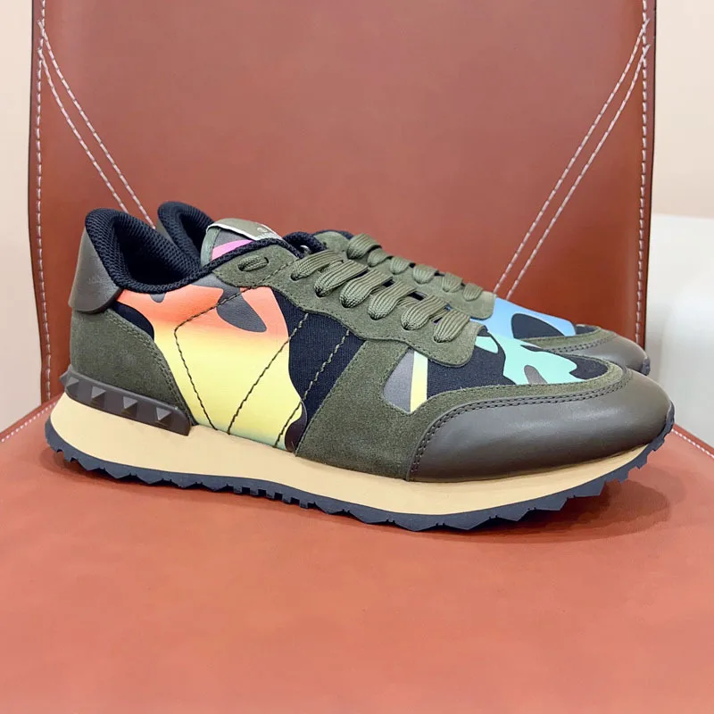 Мужские камуфляжные кроссовки с высоким берцем и шипами на толстой подошве из натуральной кожи, модная повседневная обувь на шнуровке