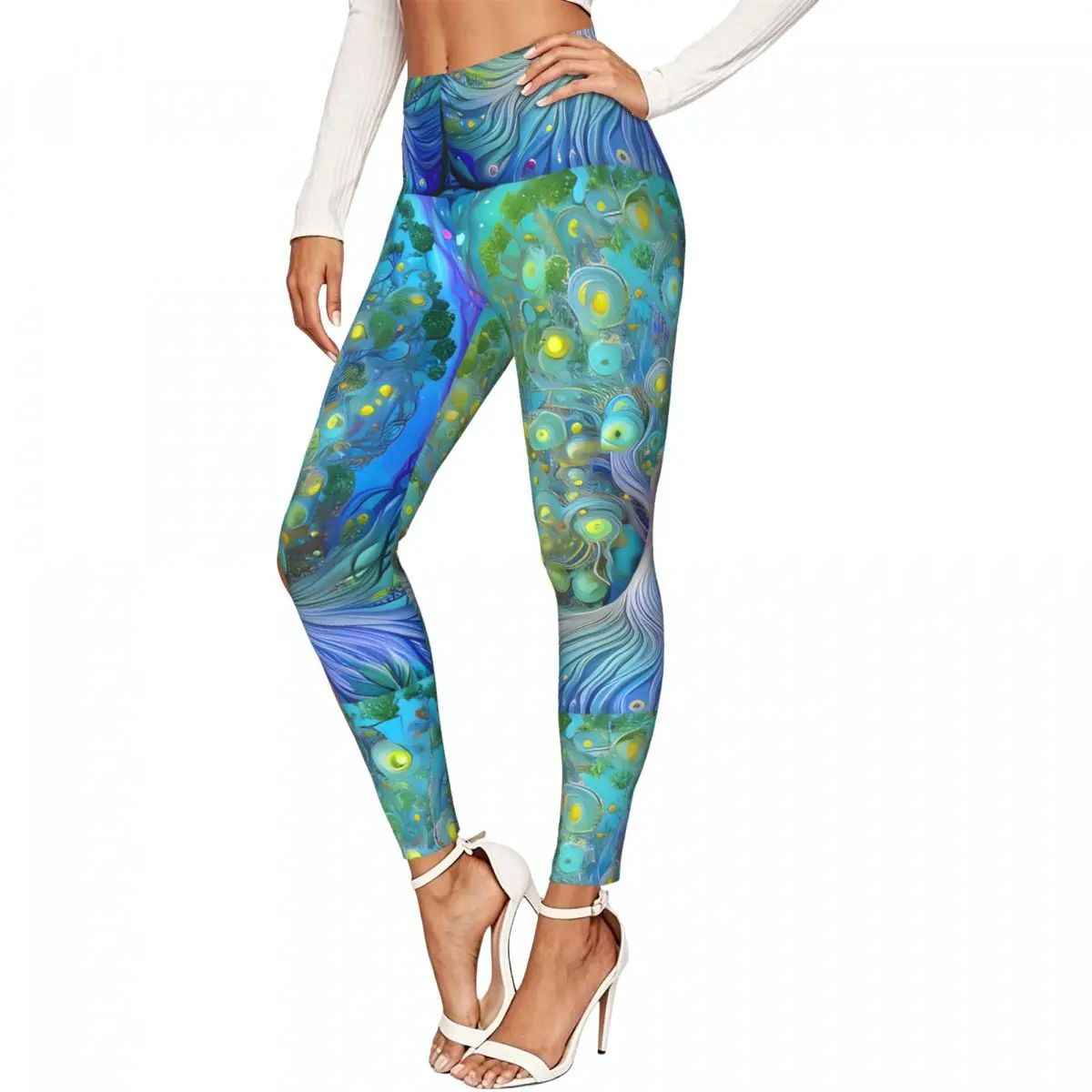 Women Full Length Elastic Leggings High Waist Tight Pants Fantasy Tree In Fairy Tale Forest Casual Bottoms