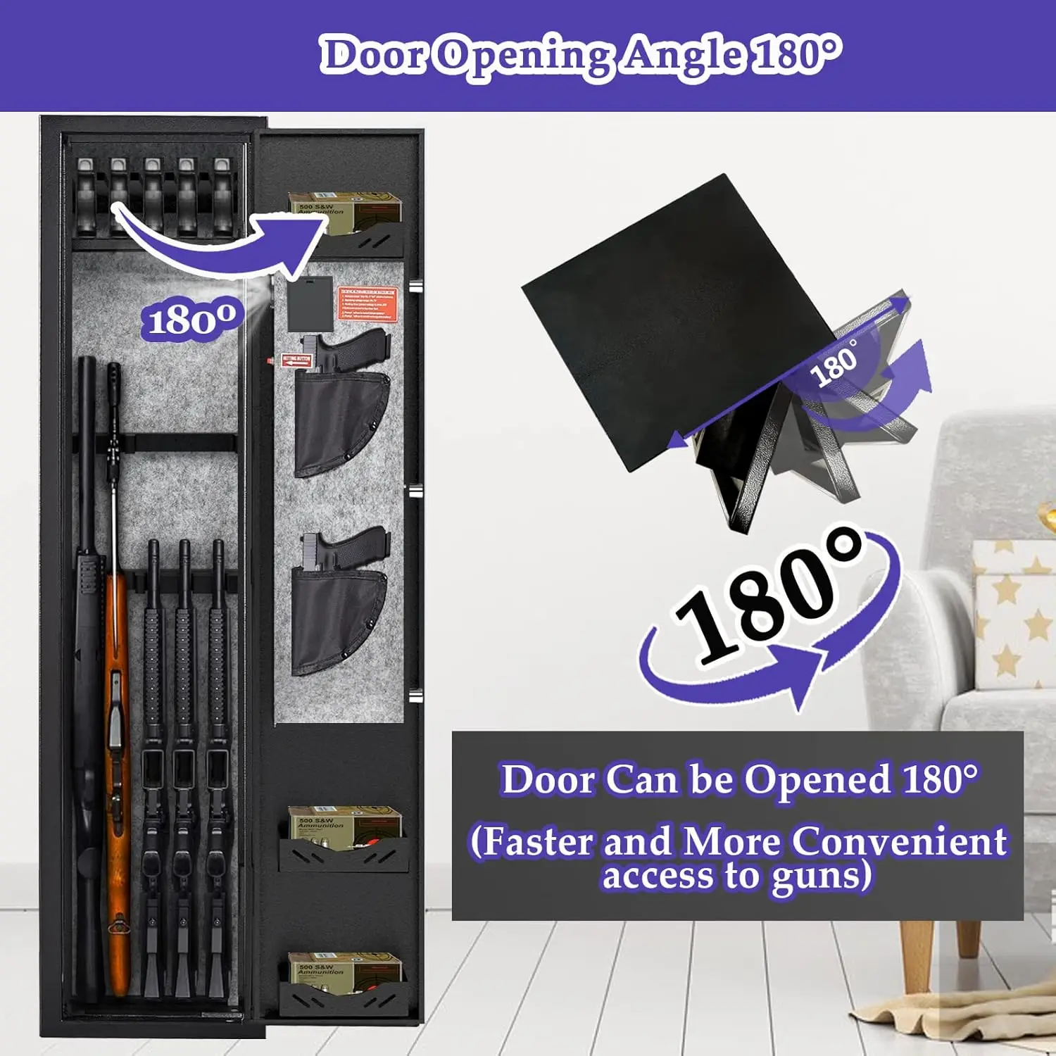 3-5 Gun Safes for Home Rifle and Pistols, Quick Access Safes for Shotguns, cabinets with Adjustable Rack, Pockets and Removable