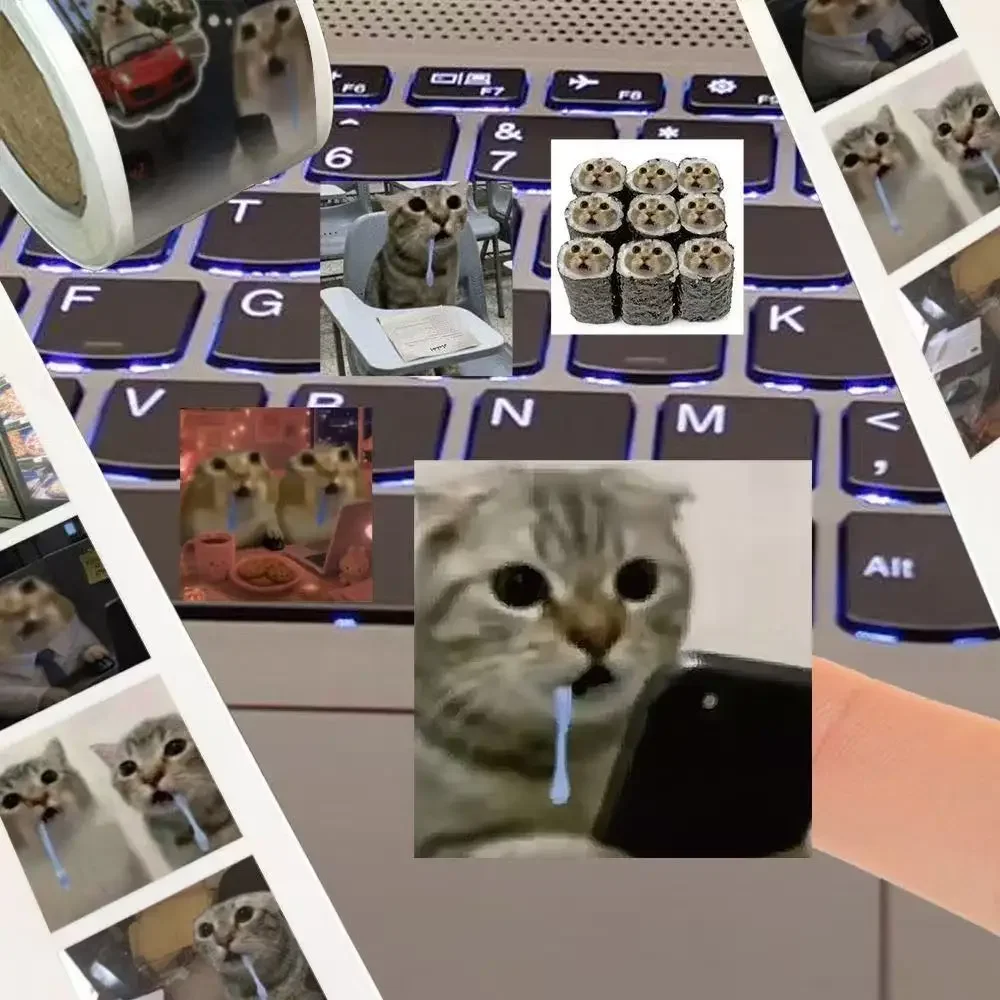 500Pcs Viral Saliva Cat Meme Roll Stickers Funny Internet Kitten Decor Decals for Scrapbook Stationery DIY Crafts