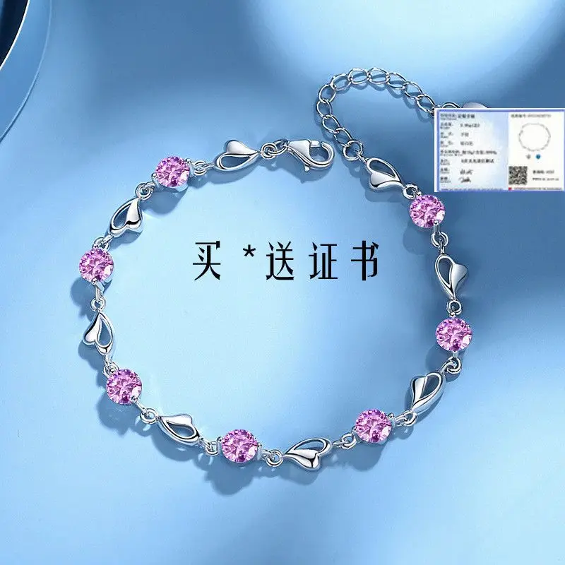 Korean version of Ocean Heart Art Blue Crystal Heart shaped Women's Bracelet with Diamond Blue Zircon Love Lover Gift