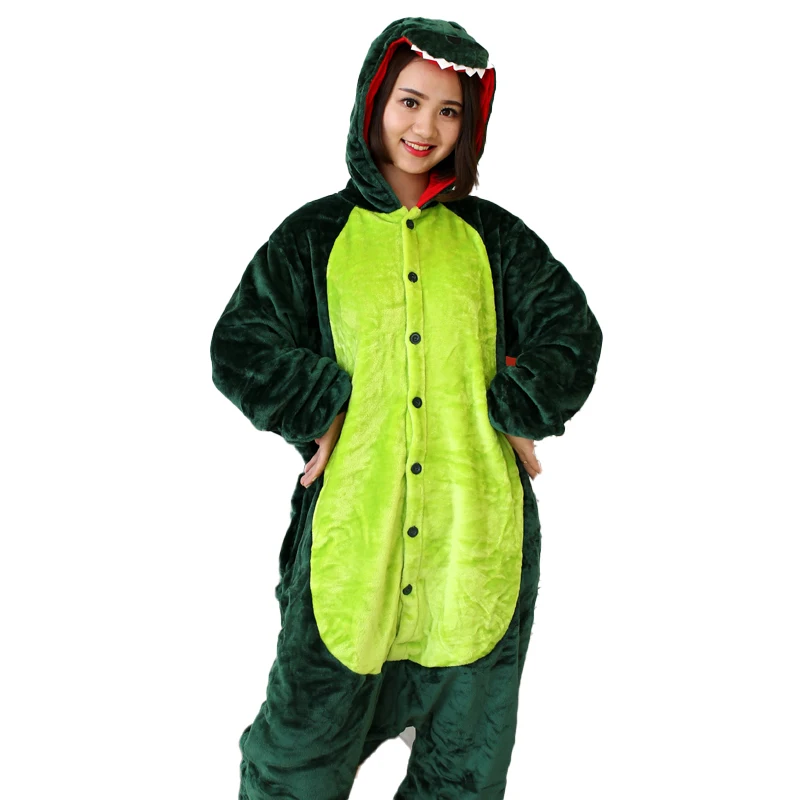 Kigurumi Green Dinosaur Cartoon Pajamas Onesies For Adults Women Men Animal Pyjamas Christmas Halloween Cosplay Party Costumes