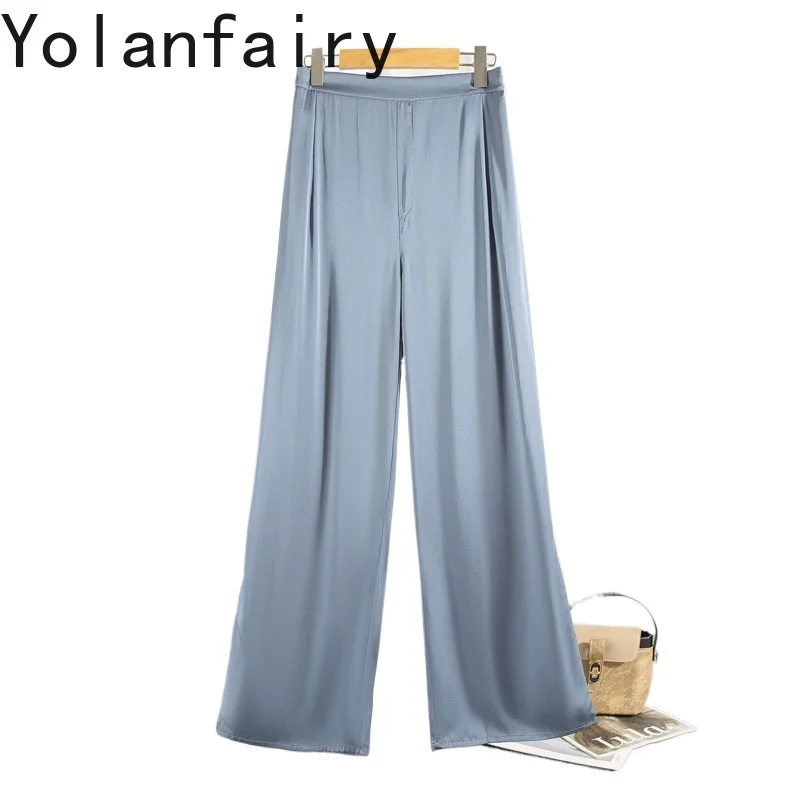 

YOLANFAIRY 93% Mulberry Silk Wide Leg Pants Woman 2025 High Elastic Waist Suit Trousers Casual Women's Pants pantalón de mujer