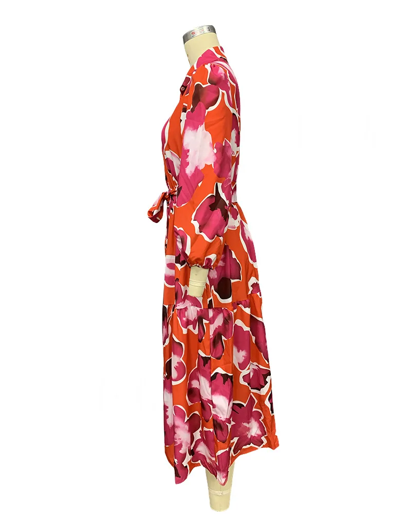 Autumn Turn-down Collar Women Bohemian Shirt Dress Single Breasted Button Long Female Print A-Line Casual Sundress image 5