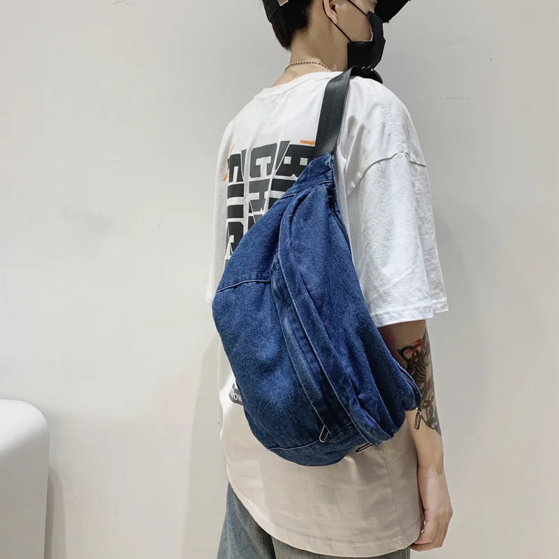 Bolso con cinturón para hombre y mujer, bandolera de estilo Hip Hop, de viaje, para teléfono, bandolera de mezclilla