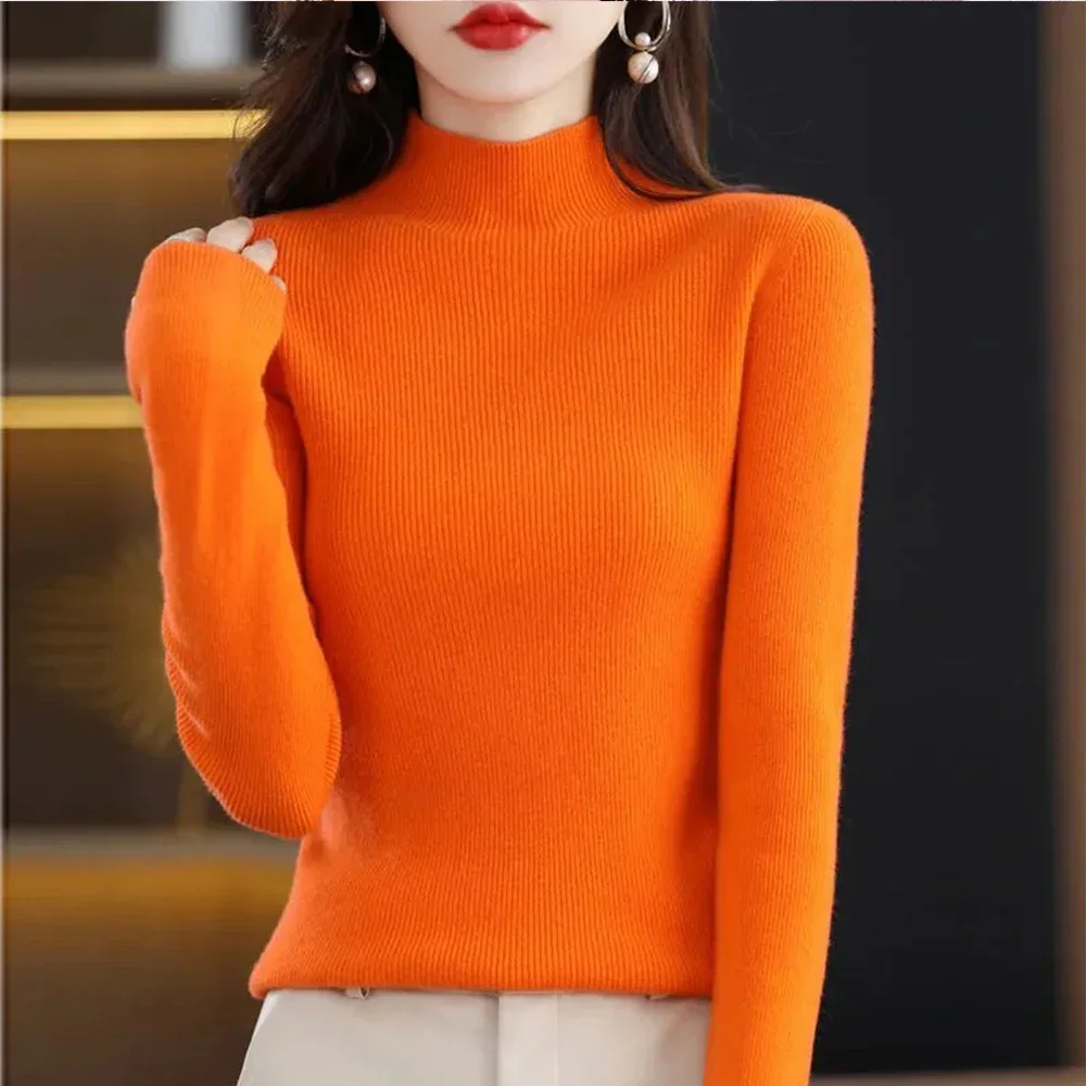 Half High Collar Sweater For Women With a Bottom Layer For Sweaters Long-Sleeve Female S-XL Size Tops Fashion Ladies Casual