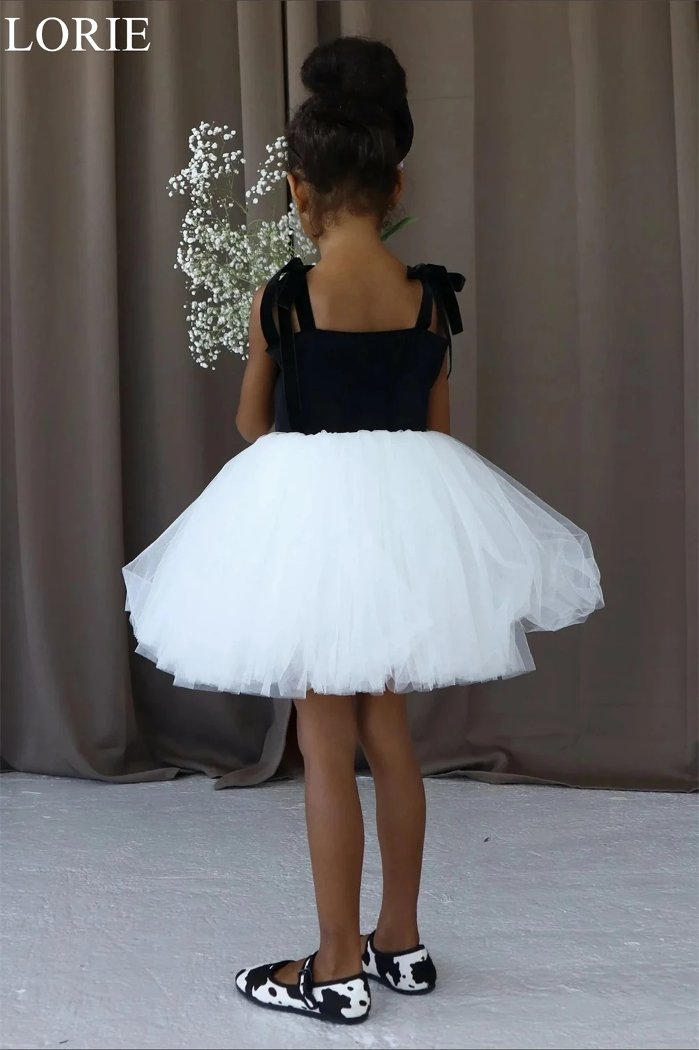 LORIE Cute Black and White Flower Girl Dresses Ball Gown Spaghetti Strap Pleated 2025 Fairy Mini Birthday Party Dress Customized