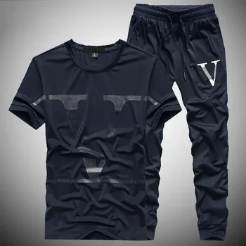 나일론 트레이닝복 운동복 남성용 바지 세트, 부드러운 티셔츠 바지 정장, 세련된 럭셔리 패션, 야외 2024