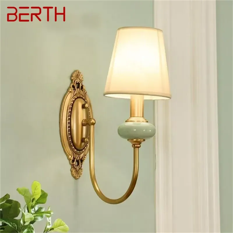 BERTH Contemporary Brass Wall Lamp American Retro LED Living Room Bedroom Study Room Hotel Villa Model Room Hall Way Aisle Ligh