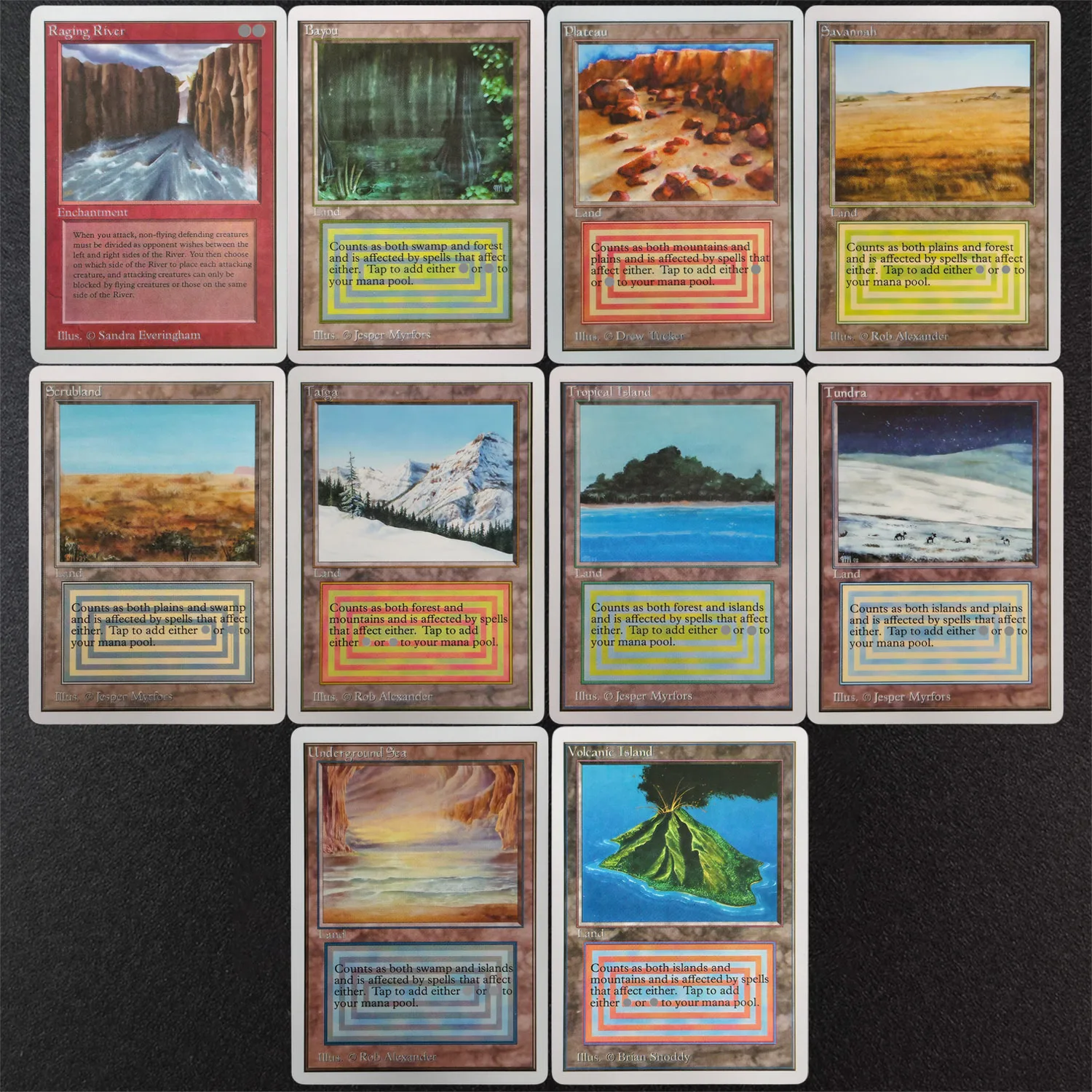 2ED 3ED LEA TCG Proxy Cartão Mágico Terra Subterrânea Ilha Vulcânica Tundra Planalto Tropical Terrenos Hostis Bayou Terreno Áspero Savana