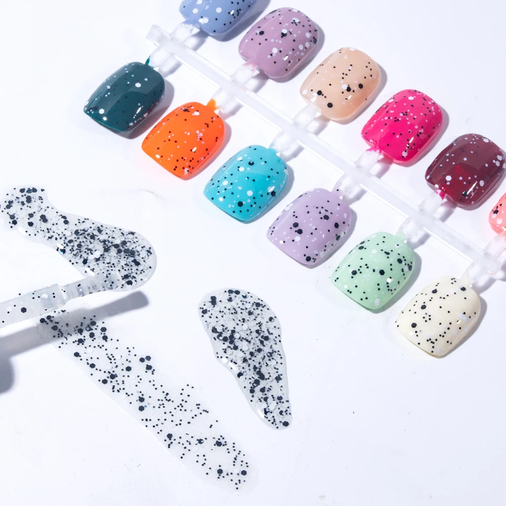KODIES GEL Confetti Glitter Top Coat UV Gel Nail Polish 15ML Semi Permanent Black White Sequins Nail Art Decorations Gel Finish