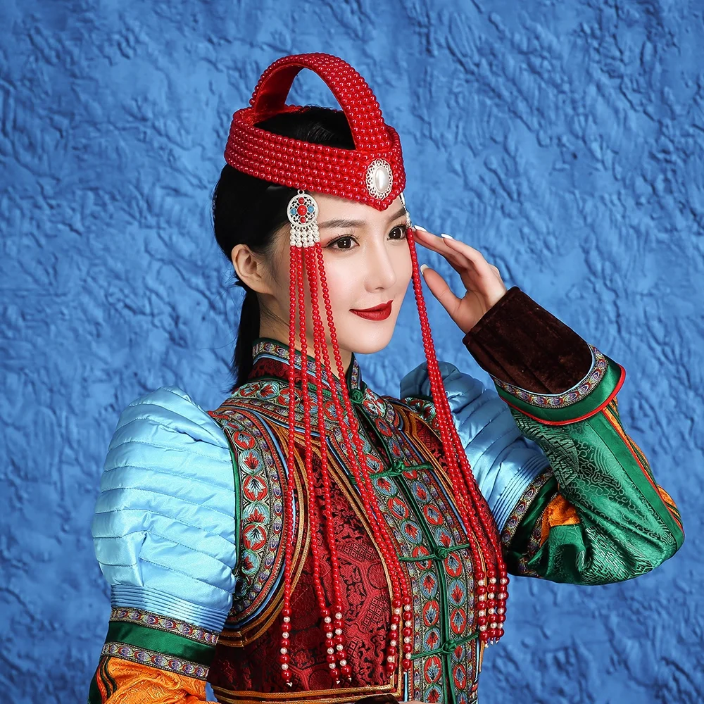 

Traditional Mogolian Dance Cap Headwear For WomenDancer Tassel Headdress Wedding Photography Stage Performance