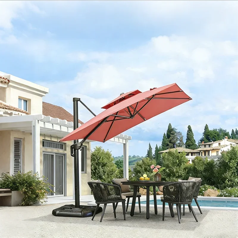 ht-Outdoor Luxury Modern Patio Parasol Square Cantilever 2.5m Aluminium Waterproof Sunproof Shade Umbrella For Courtyard & Park