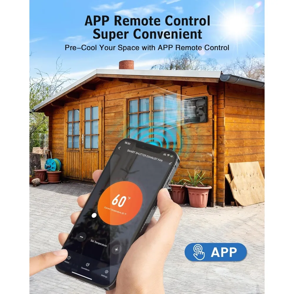 Shutter Exhaust Fan, 1600 CFM High-Speed Vent Fan with Temperature and Timer Control, Wall-mounted Window Attic fan, Gable Fan