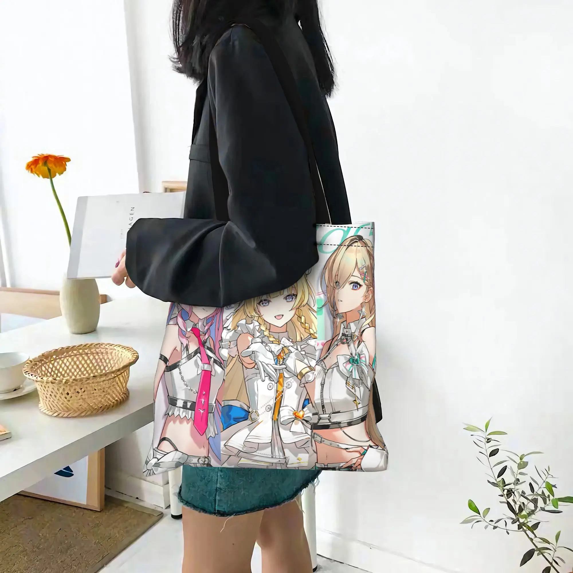 Bags For Woman Cartoon Anime Theme Shopping Bag Its bags Reusable Double Sided Canvas Tote Bag Shoulder  Handbag