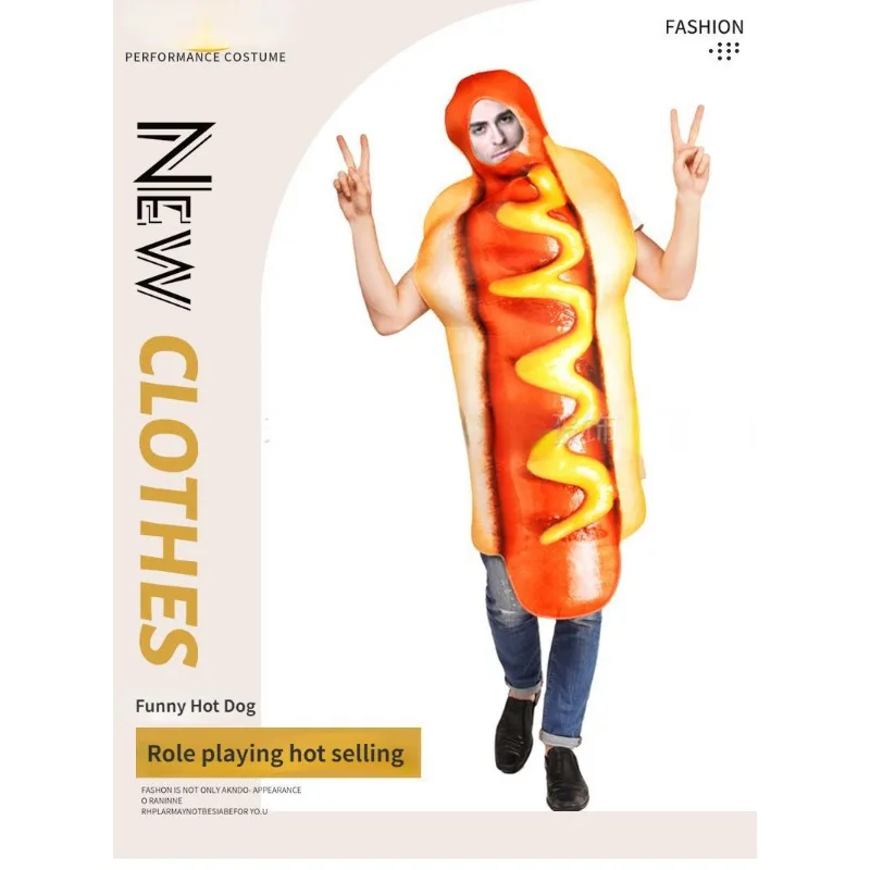 High Quality Couple Costume Halloween Funny Hot Dog Onesie Adult Hot Dog Cosplay Costumes Stage Show Hot Dog Costumes