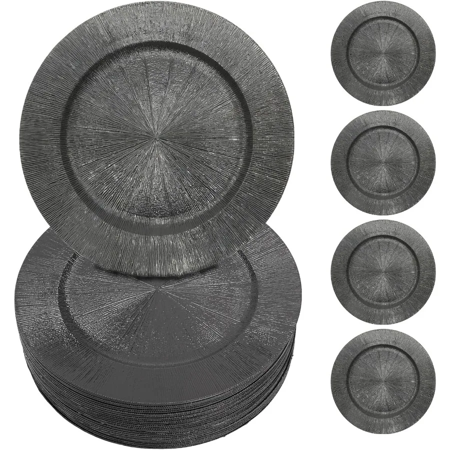 

50 Pcs Black Charger Plates Set 13 Inch Reusable Serving Plates Smooth Edges Round Matte Reef Plate Chargers for Table Setting