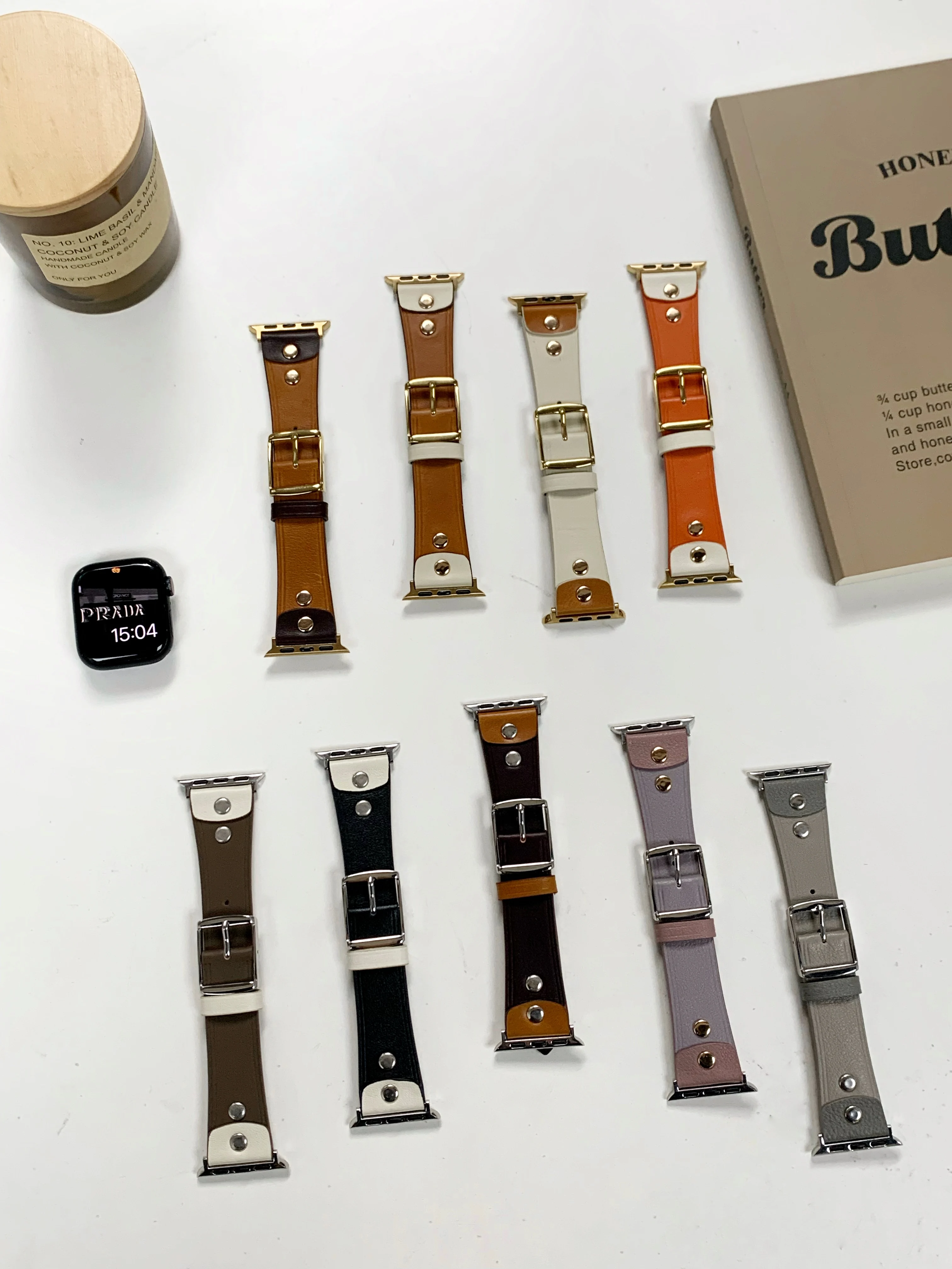 Leather Strap For Apple Watch Series 8 7 6 5 SE 4 3 Circular nail bracelet for iwatch 38mm 40mm 44mm 41mm 45mm 49mm Wrist Band