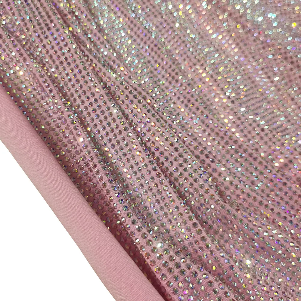 High Quality Crystal Rhinestone Fabric Spandex Elastic sewing Party Wedding Dress Luxury Custom tissus tu Net Glitter embellish