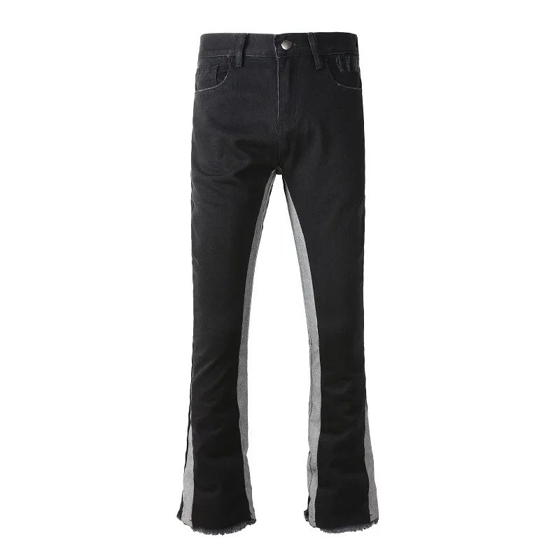 Four Seasons Men's Casual Black Elastic Jeans Bootcut Pants Trendy Spliced  High Street Denim Trousers Male Men's Streetwear