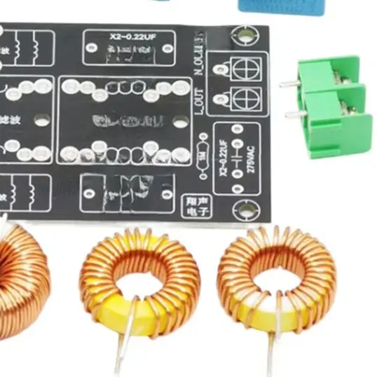 AC Line Noise Filter with 3-Stage Configuration Featuring X2 Capacitors and Dual Common Mode Inductors for Audio Systems