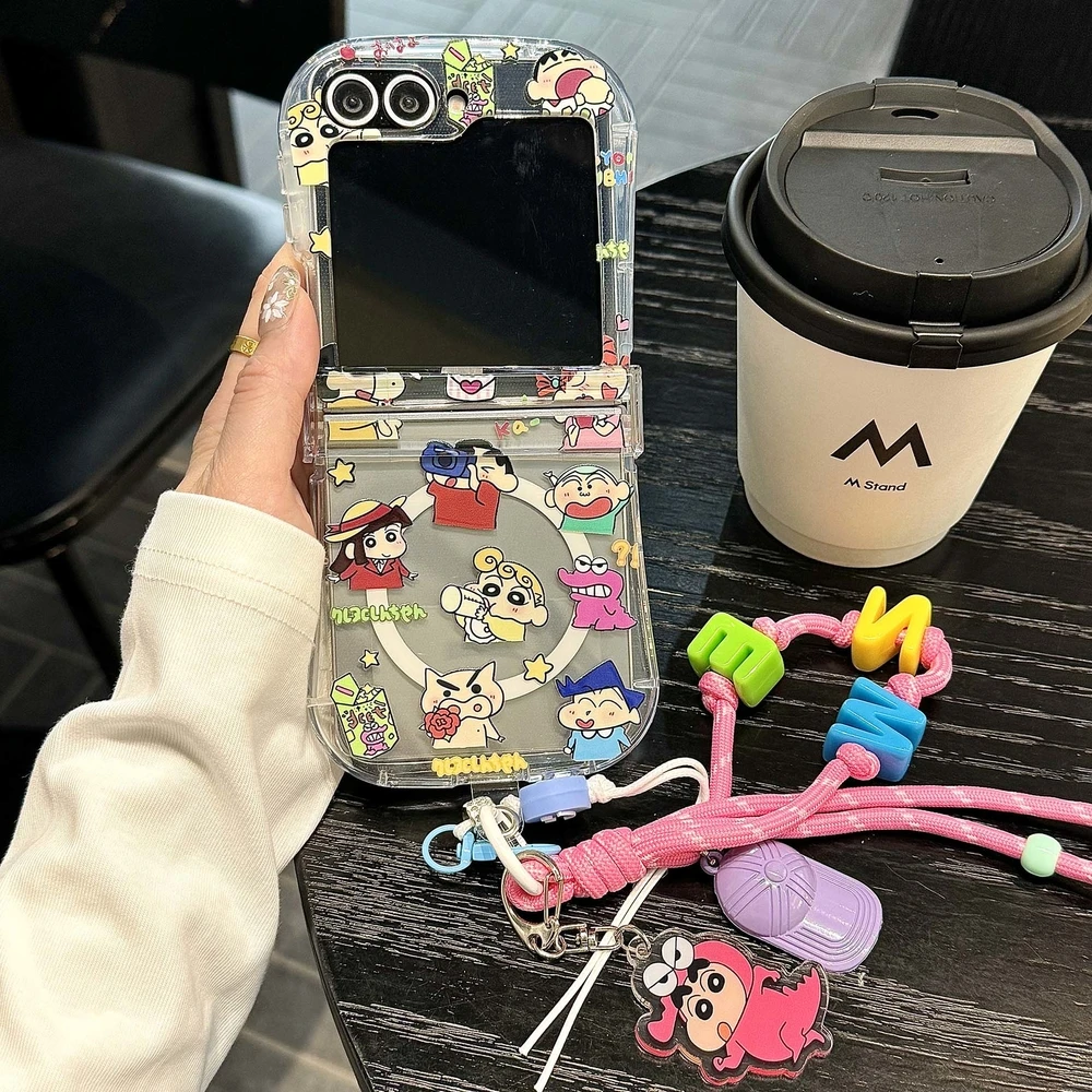 Cute Japan Anime Crayon Shin-chan Magnetic Magsafe Wireless Charge Phone Case For Samsung Galaxy Z Flip 7 6 5 4 3 Hard TPU Cover view 6