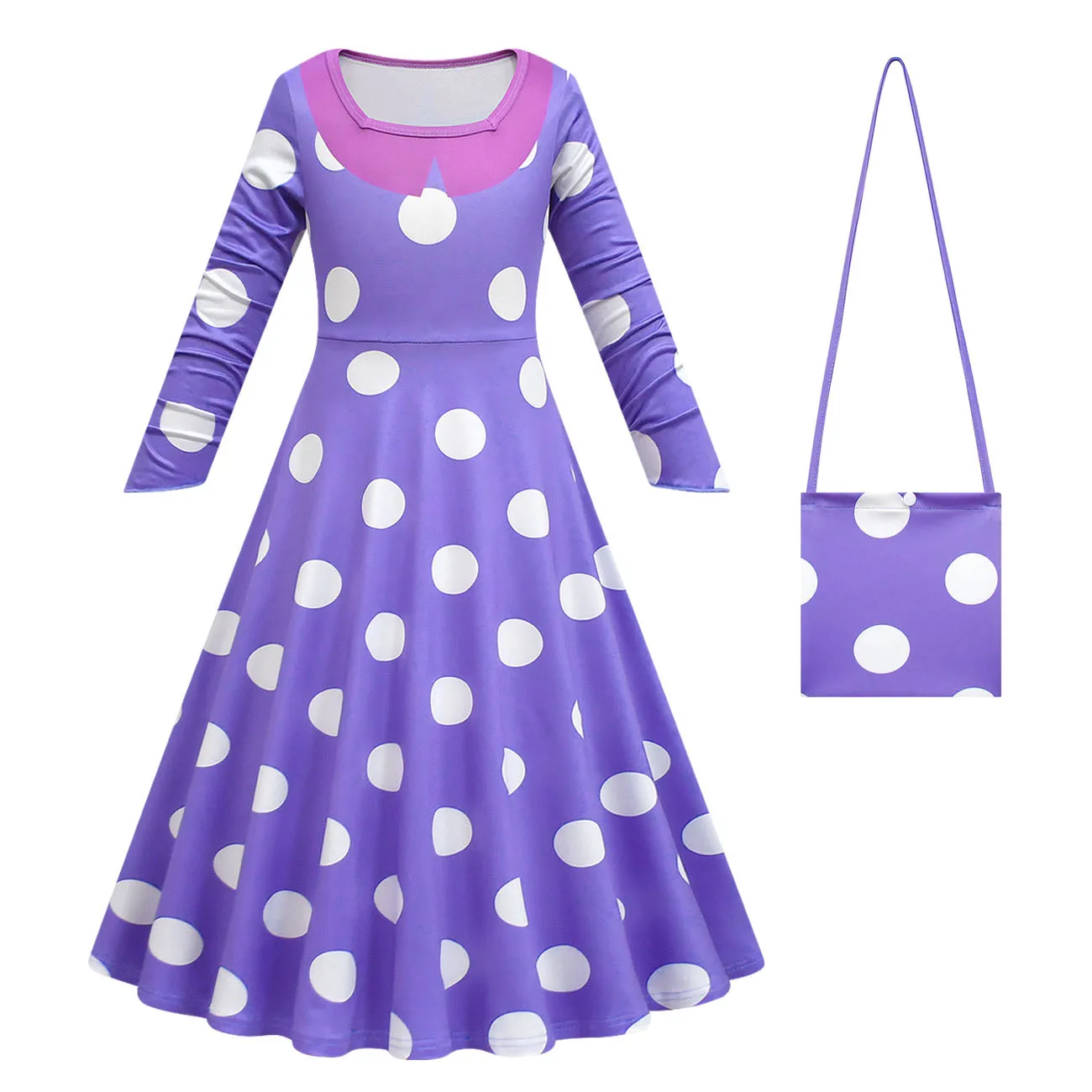 Kids Inside Out Cosplay Envy Costumes Girls Polka Dot Long Sleeves Princess Dress Fantasy Vestido Child Girls Halloween Clothes