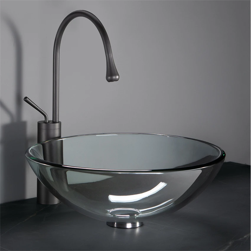 

BWY19-028/ BWY19-084 Bathroom Tempered Glass Wash Basin Bathroom Wash Basin Circular Glass Art Table Upper Basin 420*420*145mm