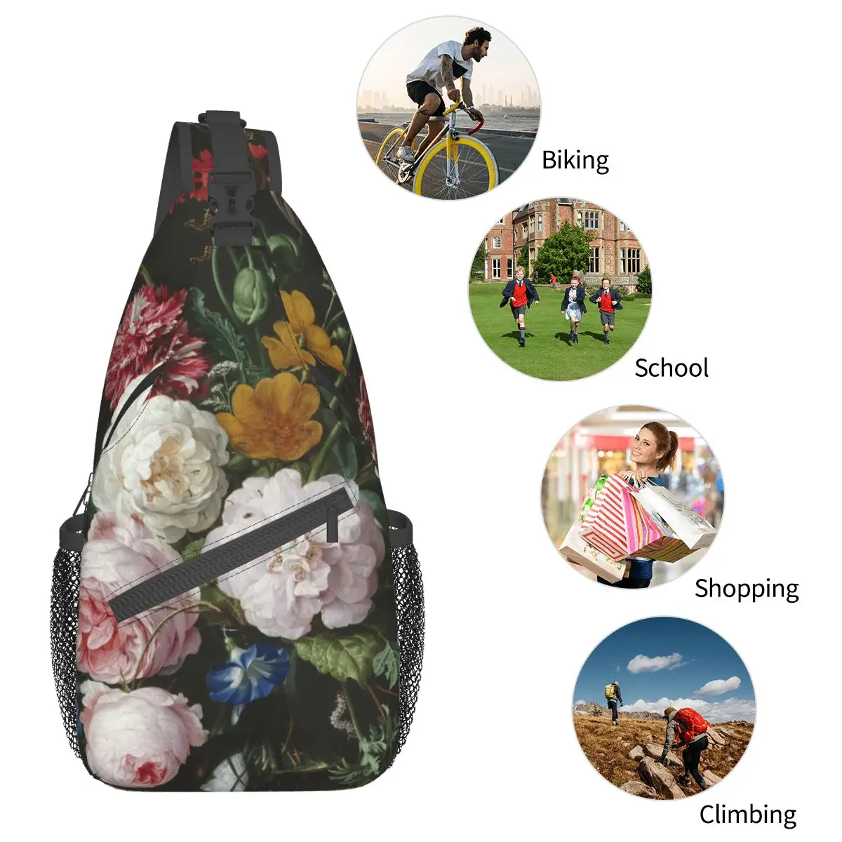 Jan Davisie z Life-Sacs à bandoulière, petit sac de poitrine, sac à dos à fleurs roses, sac à dos initié, sac à dos pour la randonnée, cartable de voyage