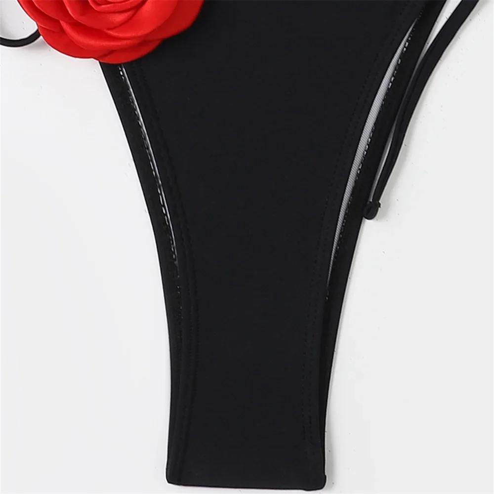 RED Bandeau Strój kąpielowy Micro Bikini Extrem Black Flower HOT Sexy Push Up Strój kąpielowy dla kobiet Tangas Biquini Feminino